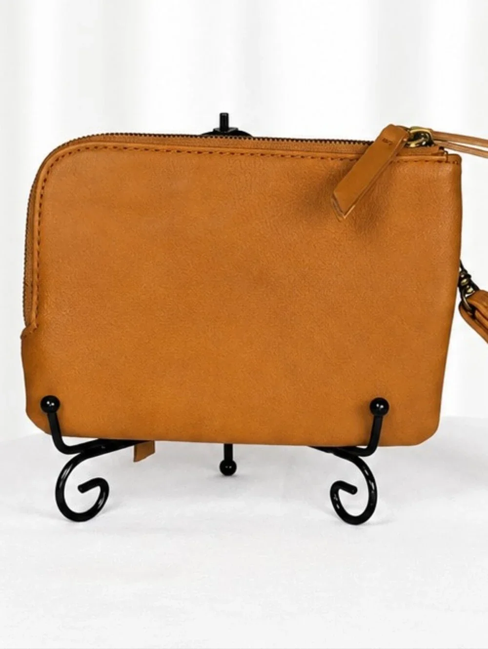 👜 Cognac Tan Double Zip Wristlet Wallet Clutch Boho Tassel Organizer
